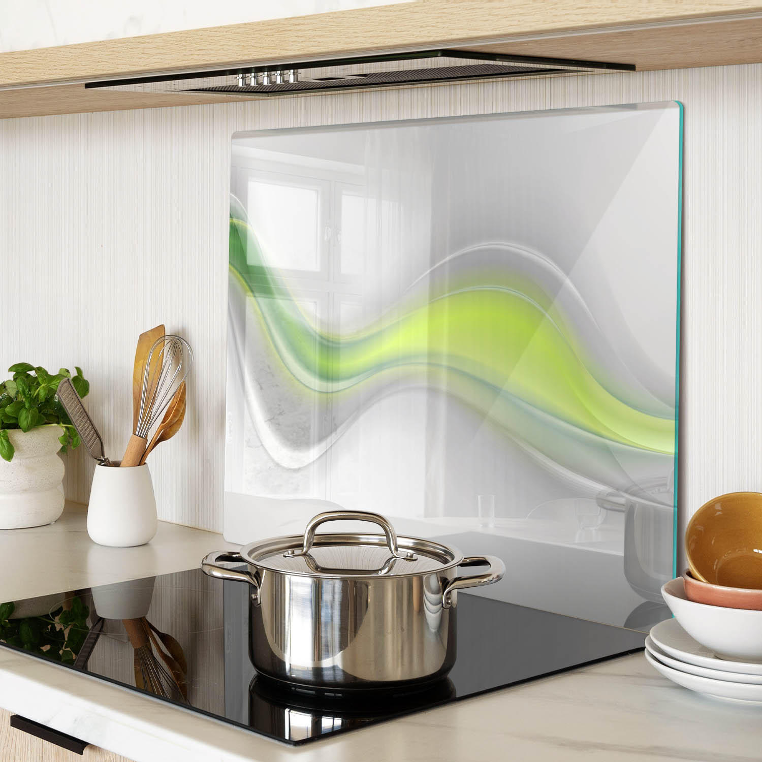 GLASPLATTE 60x52 cm Wellenabstraktion - Grün, Glas (60/0.4/52cm) - TULUP