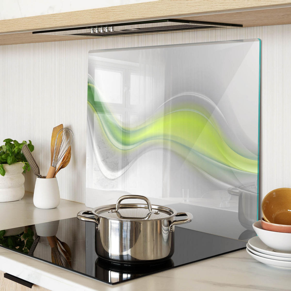 GLASPLATTE 60x52 cm Wellenabstraktion - Grün, Glas (60/0.4/52cm) - TULUP