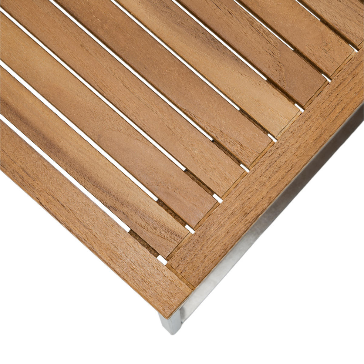 LOUNGEHOCKER - Webstoff / Teak massiv - Hellgrau, Holz/Textil (70/43/70cm) - home24