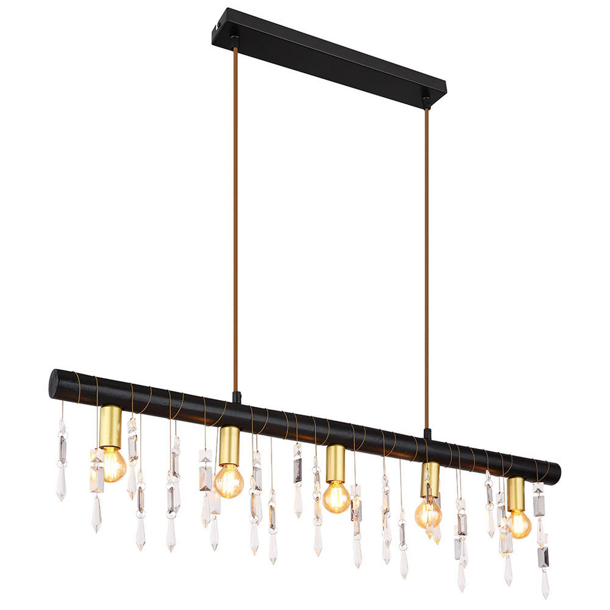 HÄNGELEUCHTE Glaskristalle Schwarz Textilkabel - Schwarz, Holz (90/6/120cm) - Globo Lighting