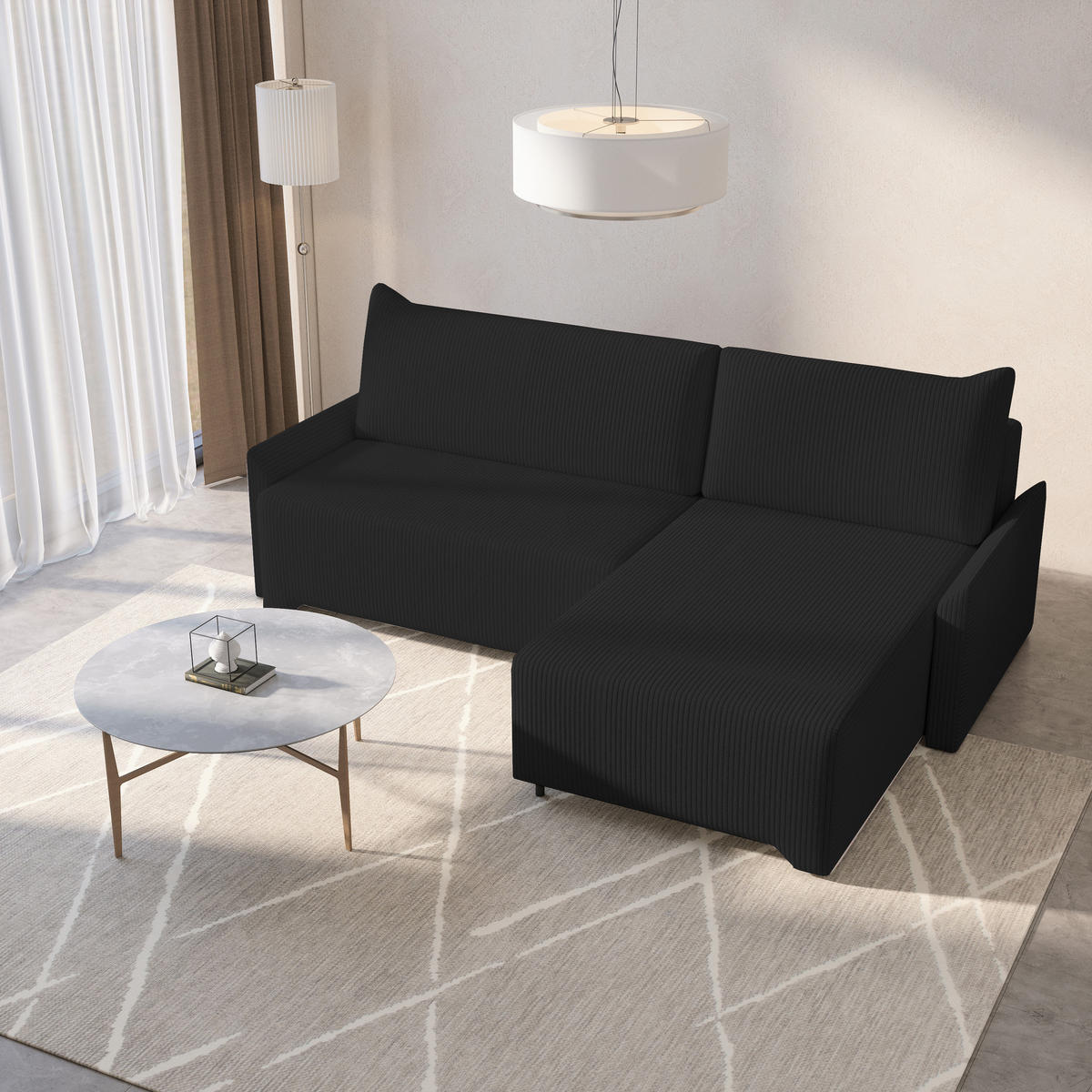 ECKSCHLAFSOFA - Rocky - Rechts, Schwarz (Poso 135) - Schwarz, Holzwerkstoff/Metall (245/174cm) - Möblo