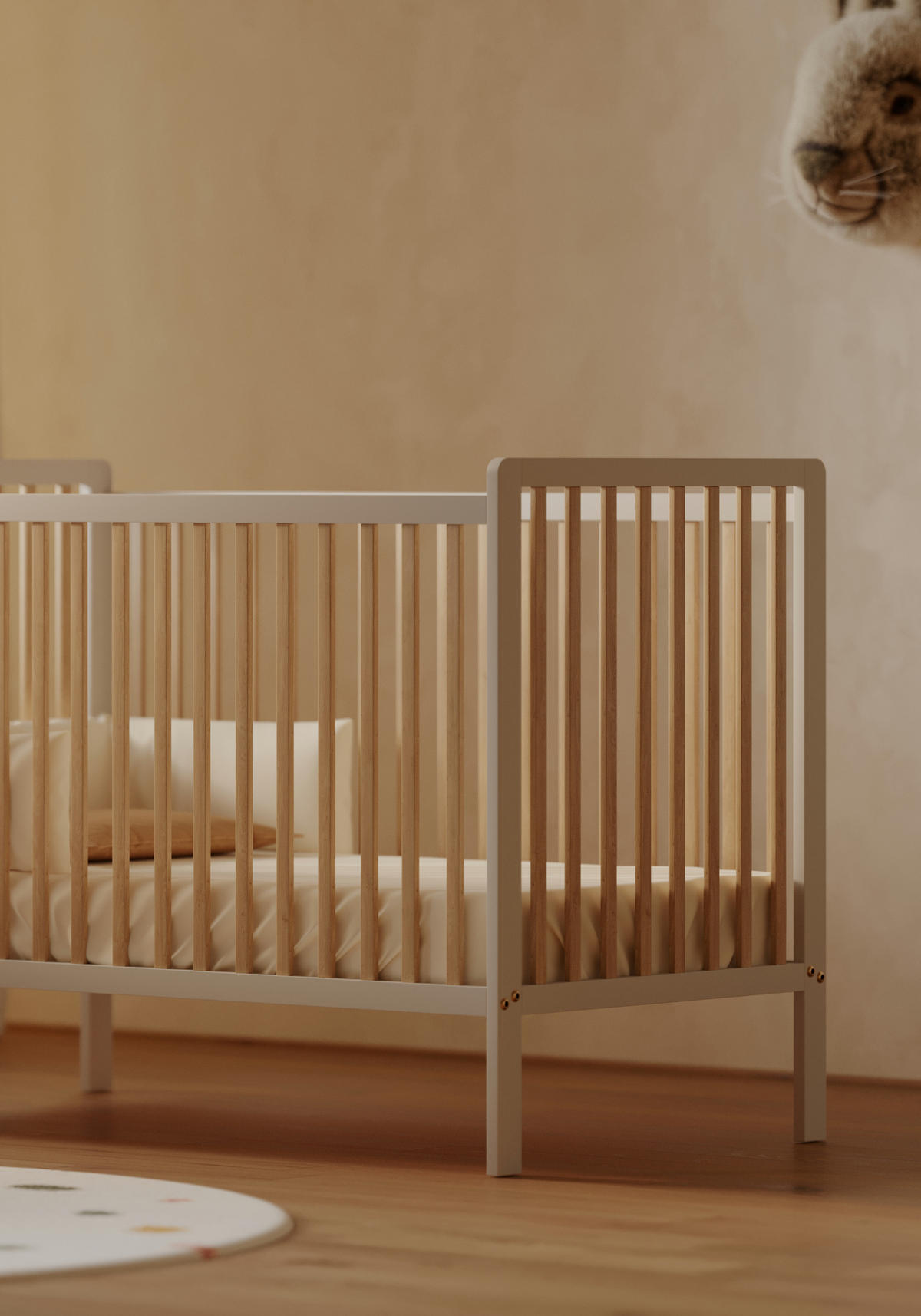 BABYBETT Skäli mit Matratze - Weiß, Holz - kiki design