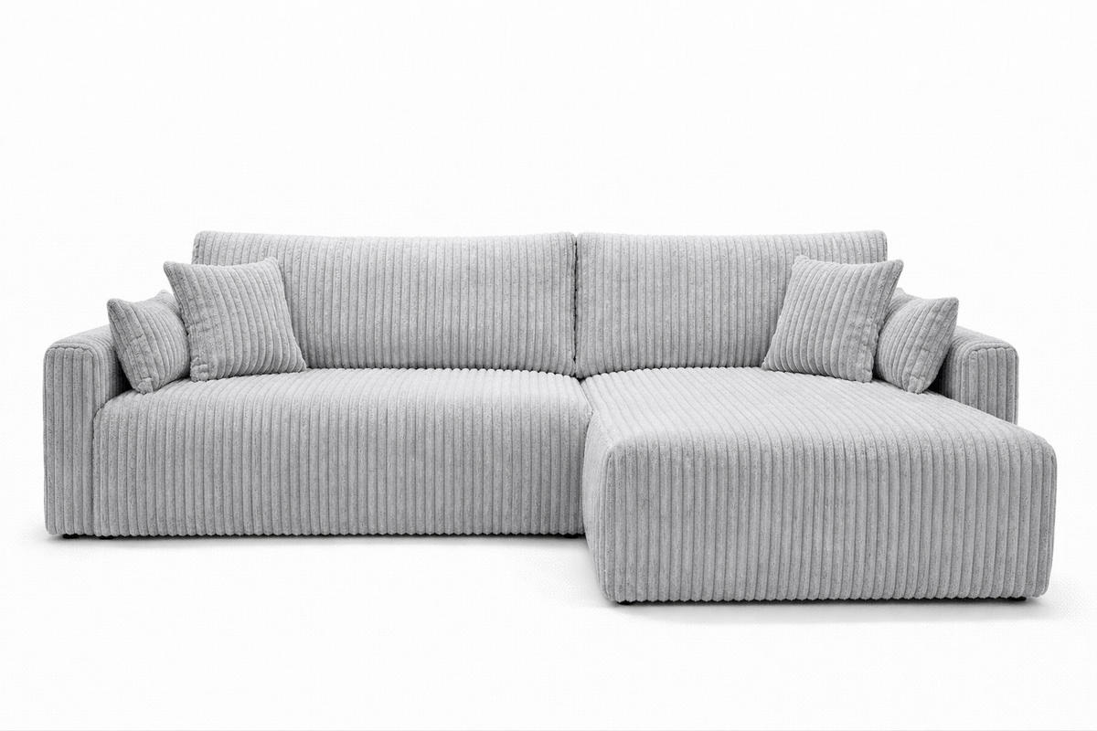 ECKSOFA Mit Schlaffunktion, Cordstoff Tilia, Grau, Rechts, JAPANDI - Grau, Holz (262/145cm) - Kaiser Möbel