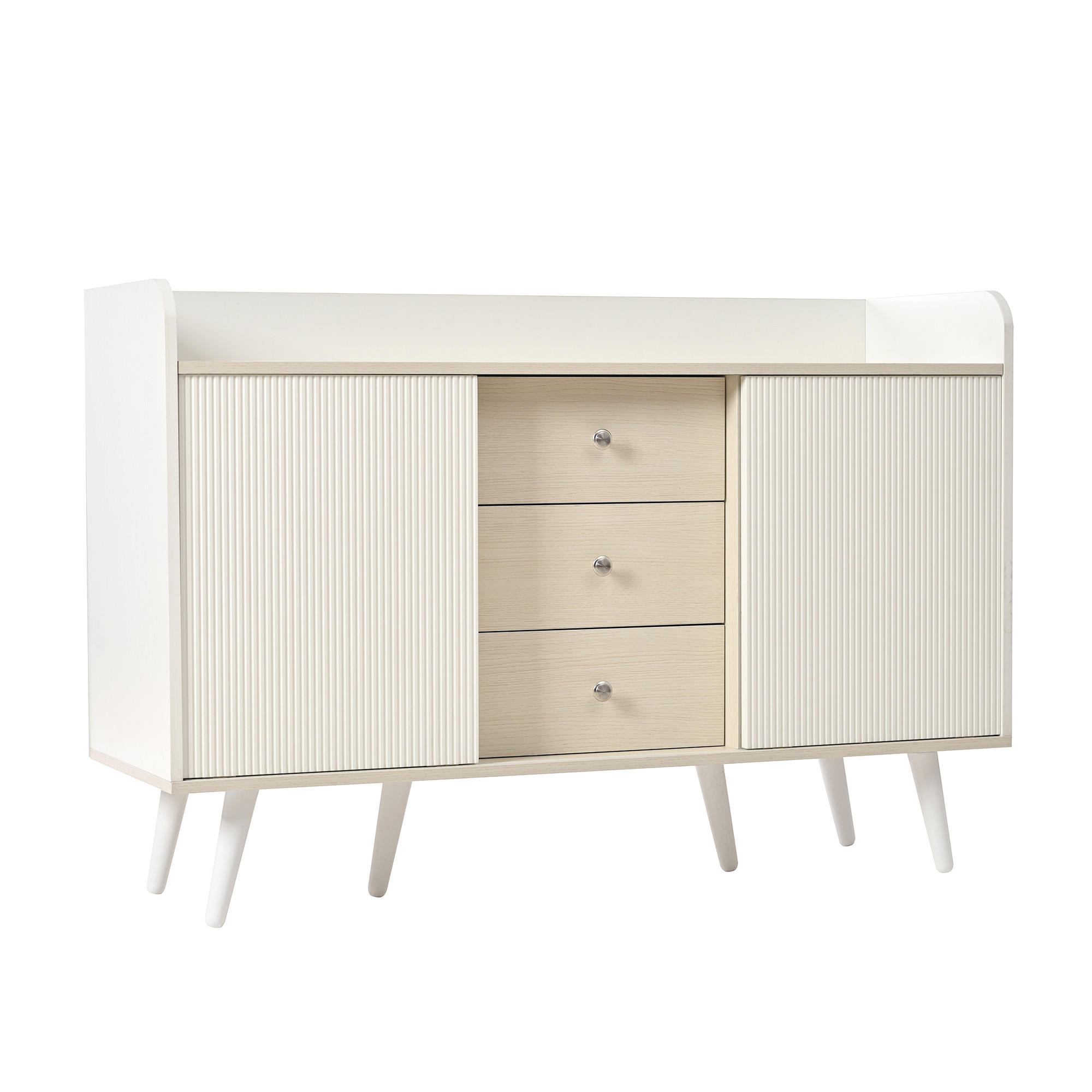 SIDEBOARD mit Schiebetüren & 3 Schubladen, Weiß und Holzoptik - Beige, Holzwerkstoff/Metall (117.5/79/39.5cm) - Urban Meuble