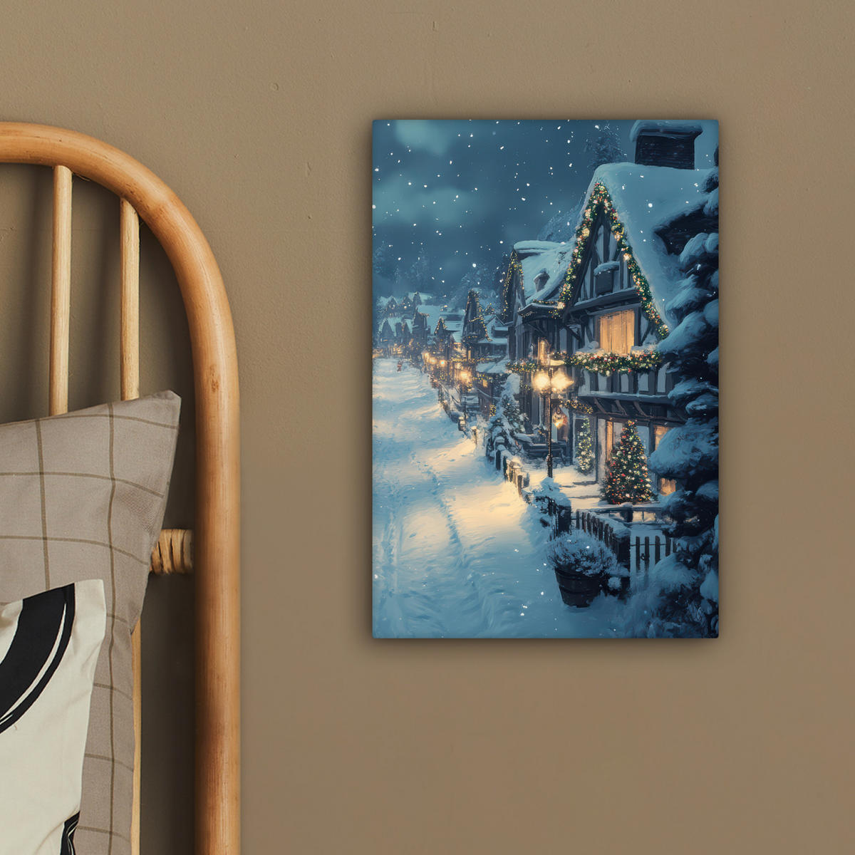 LEINWANDBILD Weihnachtsdorf - Weihnachten - Schnee - Winter 20x30 cm - Dunkelblau, Textil (20/30cm) - MuchoWow