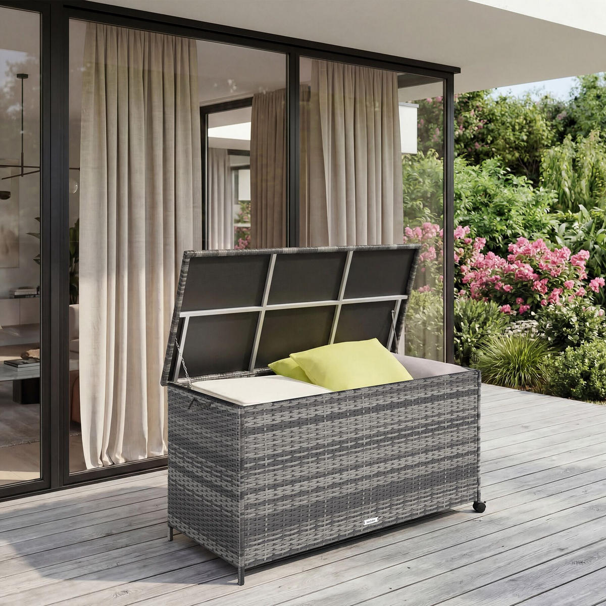 AUFLAGENBOX Kuusamo, 116 x 54 x 64 cm, grau - Grau, Kunststoff (54/64/116cm) - tectake