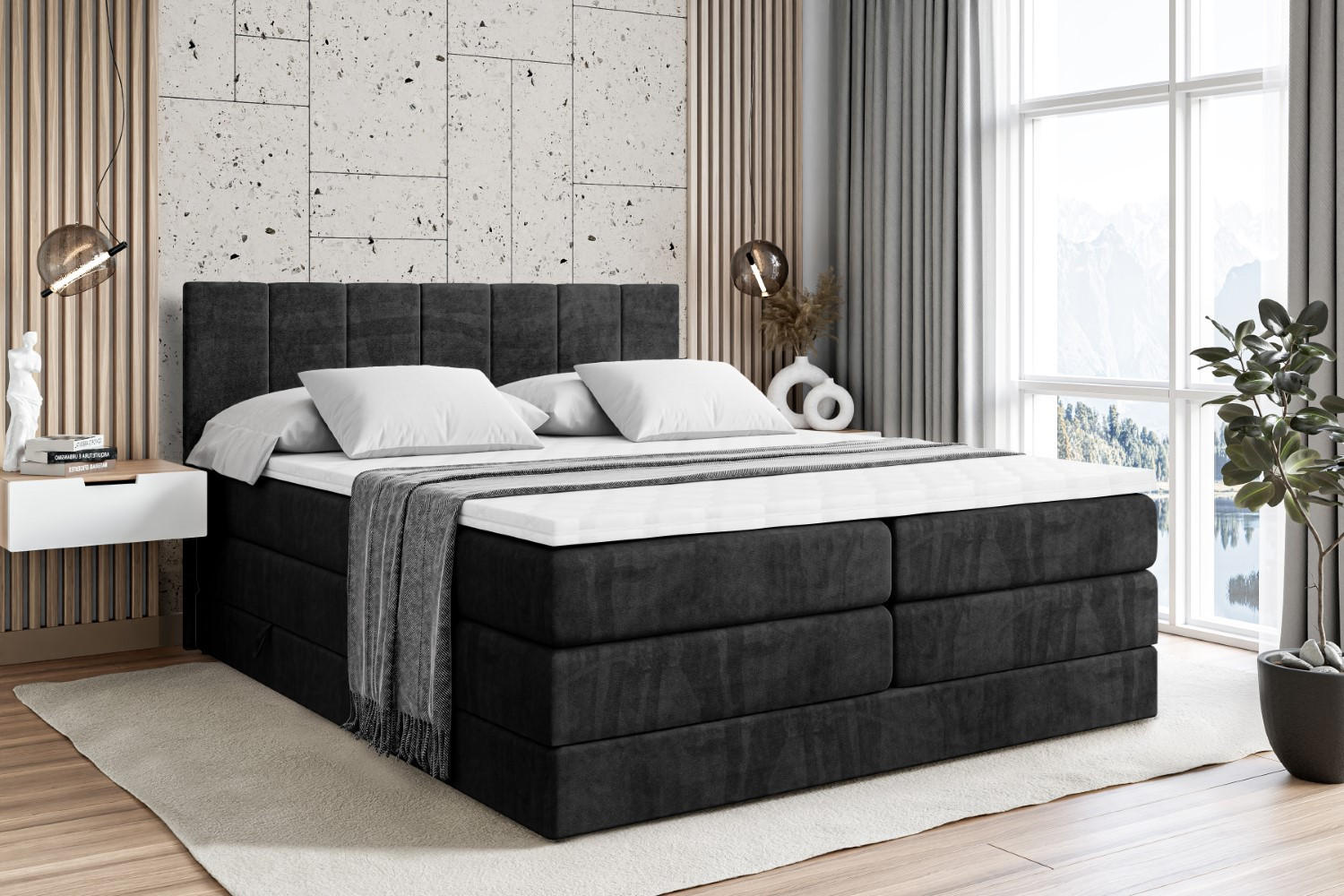 BOXSPRINGBETT MOETI KING - 180x200 - H3/H4 - Schwarz - Schwarz, Holzwerkstoff (180/200cm) - ALTDECOR