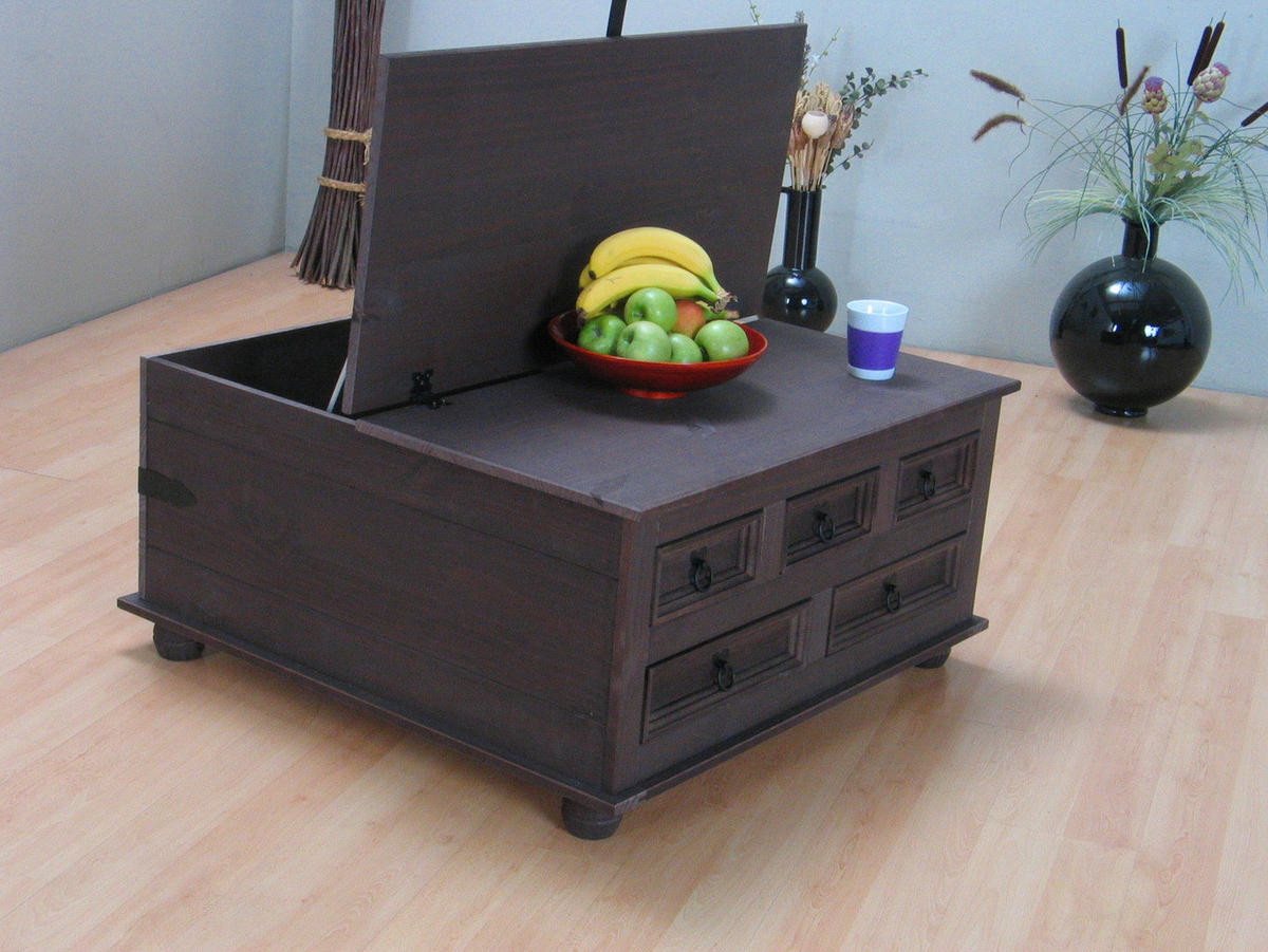 COUCHTISCH mit 5 Schubladen - Braun, Holz (92/92/45cm) - ebuy24