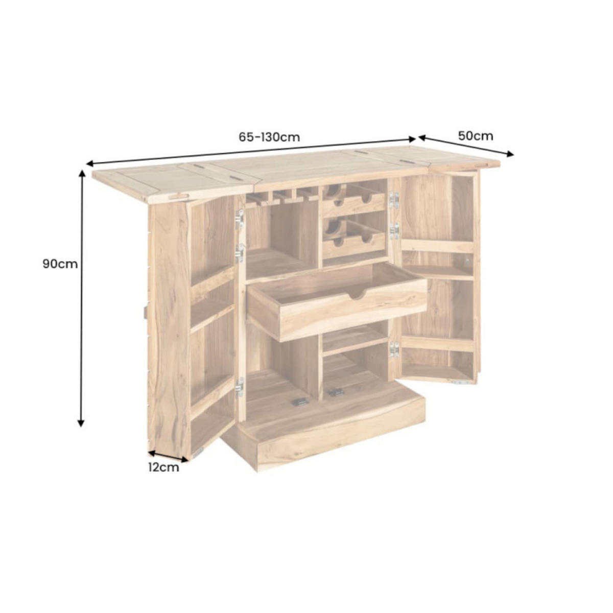 BARSCHRANK MOSAICO Akazie 130cm - Braun, Holz (65/90/50cm) - riess-ambiente