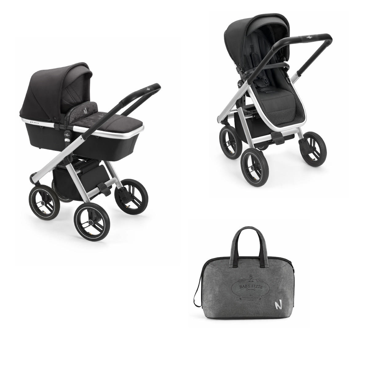 KINDERWAGEN Kombi 2 in 1 inkl. Regenschutz und Wickeltasche - Schwarz, Metall (61/94/123cm) - Cam il Mondo del Bambino S.p.A.
