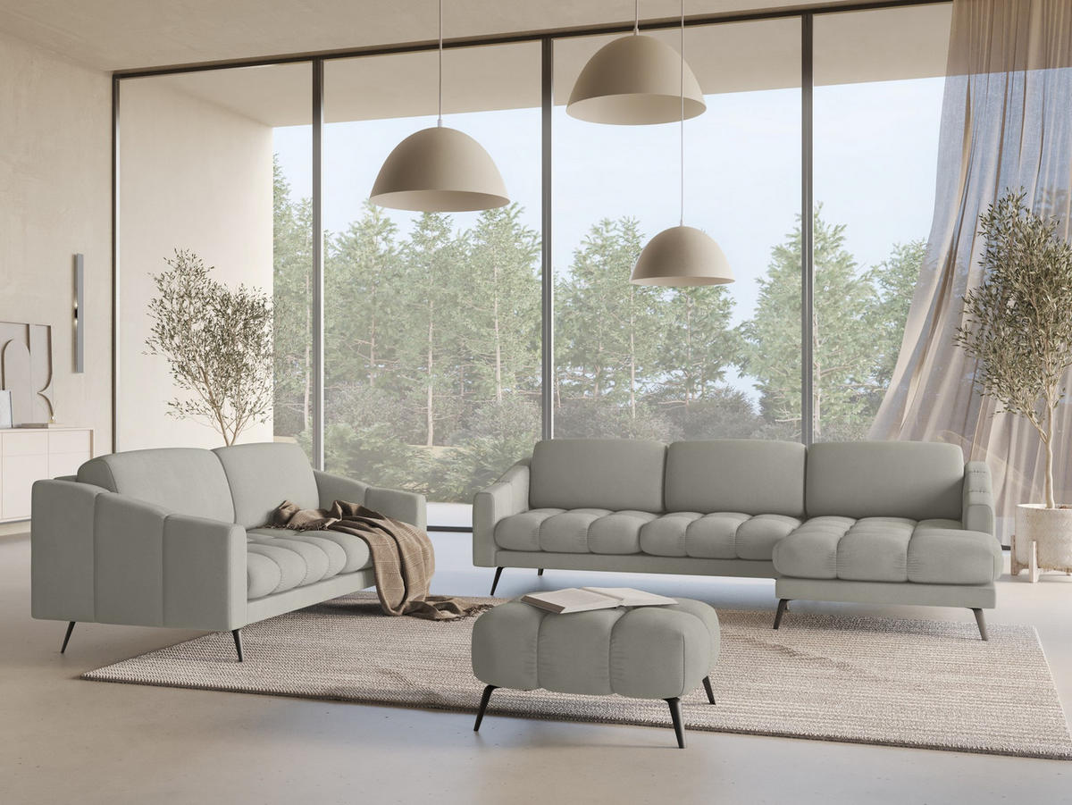 4-SITZER-SOFA Chenille Stoff Beige - Beige/Schwarz, Textil/Metall (238/80/95cm) - Makamii