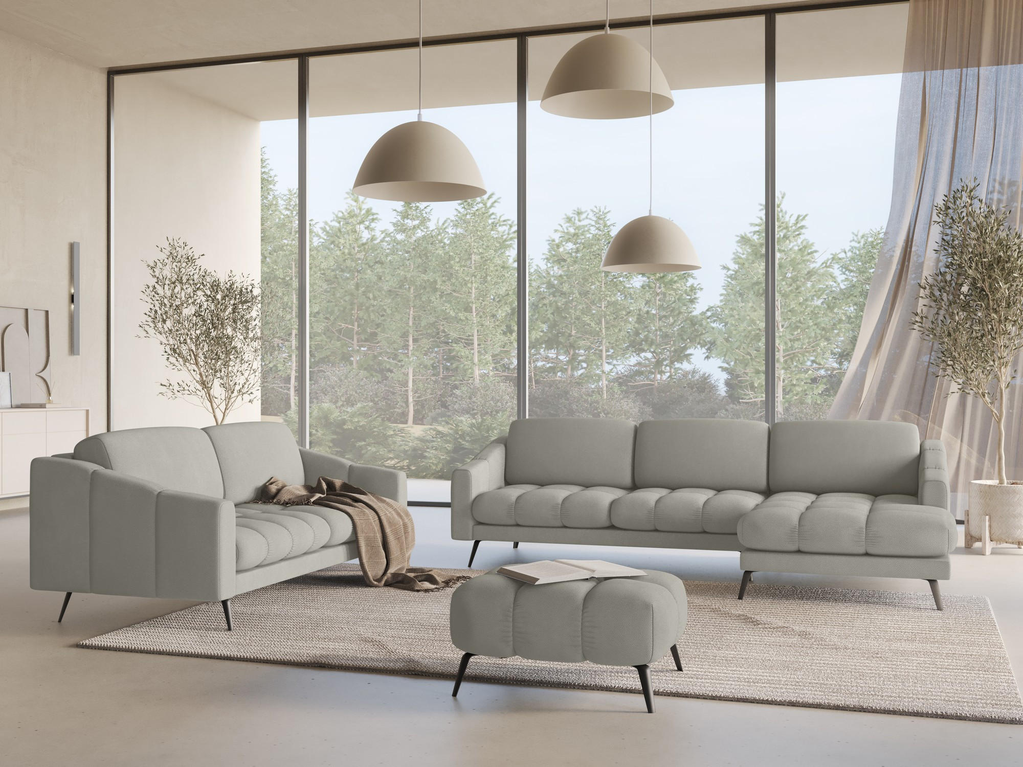 Thumbnail - Makamii Ecksofa, Beige, Textil, 3-Sitzer, Füllung: Schaumstoff, L-Form, Ottomane rechts, 264x160 cm, Made in EU, Wohnzim...