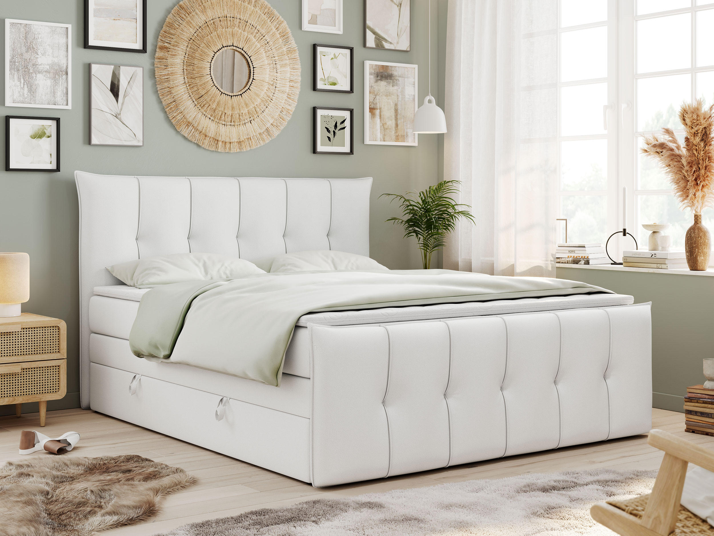 BOXSPRINGBETT PREMIUM 11 KING 140/200 Weiß Kunstleder - H4 - Weiß, Holz/Textil (140/200cm) - MKS