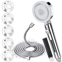 DUSCHKOPF mit Schlauch 2M 5 Strahlarten Stoppfunktion Filter Silber - Silberfarben, Metall (8/12.7/25cm)