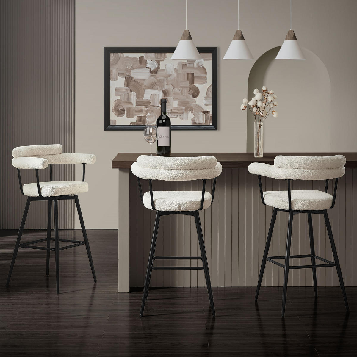 BAROVÉ STOLIČKY sada 2 ks otočné béžové s plyšovým potahem, výška 76 cm - černá/béžová, kov/textil (61/103/55cm) - ML-DESIGN