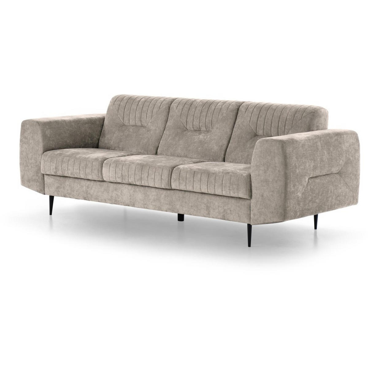 SOFA Venezia 3-Sitzer mit Metallbeinen, beige, 233 cm - Beige/Schwarz, Holzwerkstoff/Metall (223/85/94cm) - Beautysofa