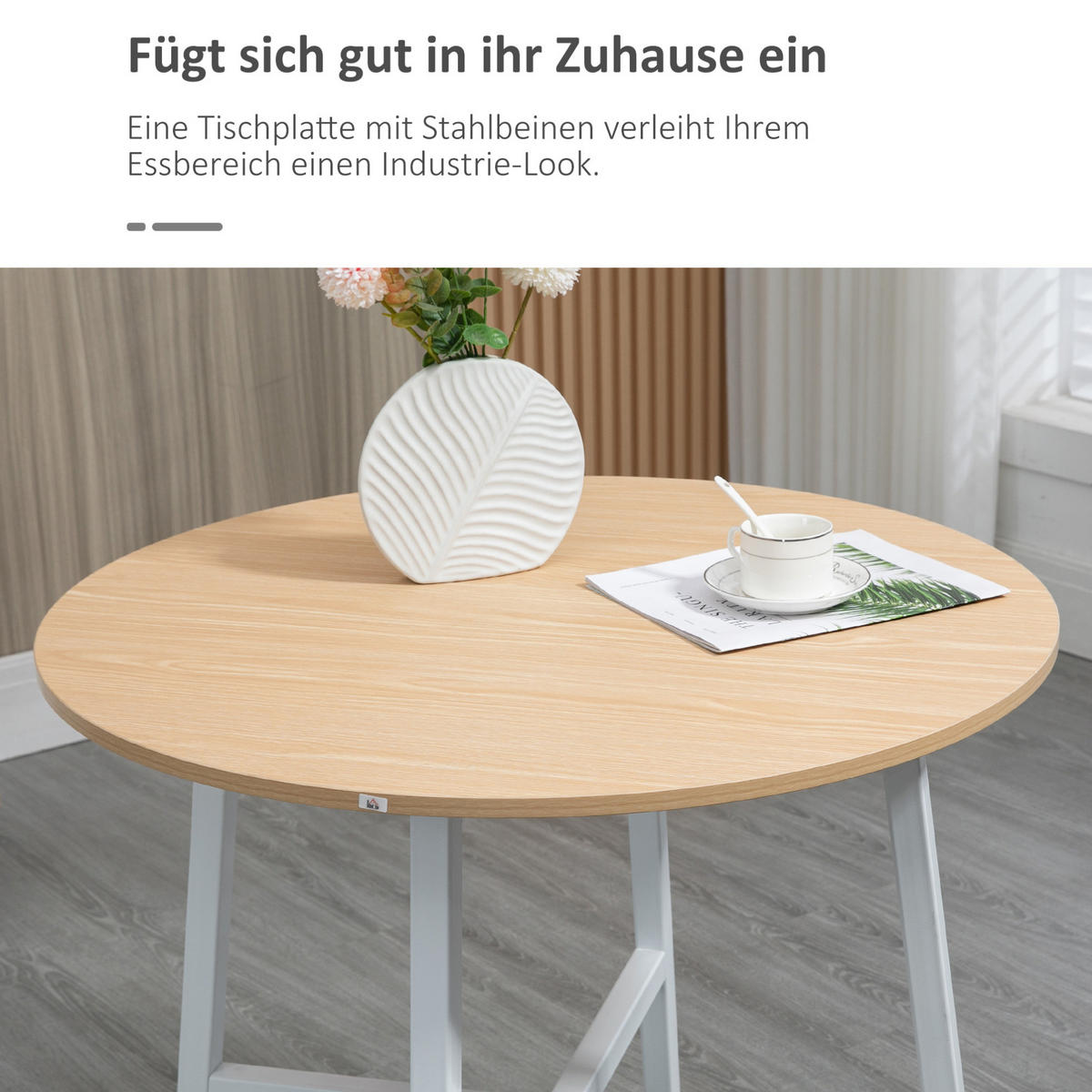 ESSTISCH 80/76 cm in Naturfarbe mit Metallgestell - Braun, Holzwerkstoff (80/80/76cm) - Flora Grace