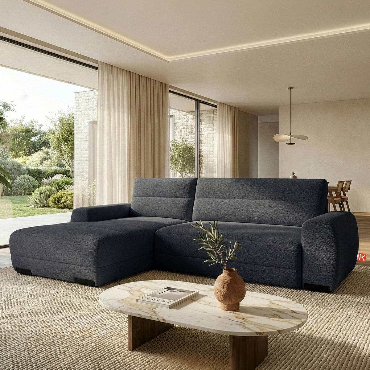 ECKSOFA LINKS BLUME, Graphit - Graphitfarben, Holz/Holzwerkstoff (271/164cm) - KONSIMO®