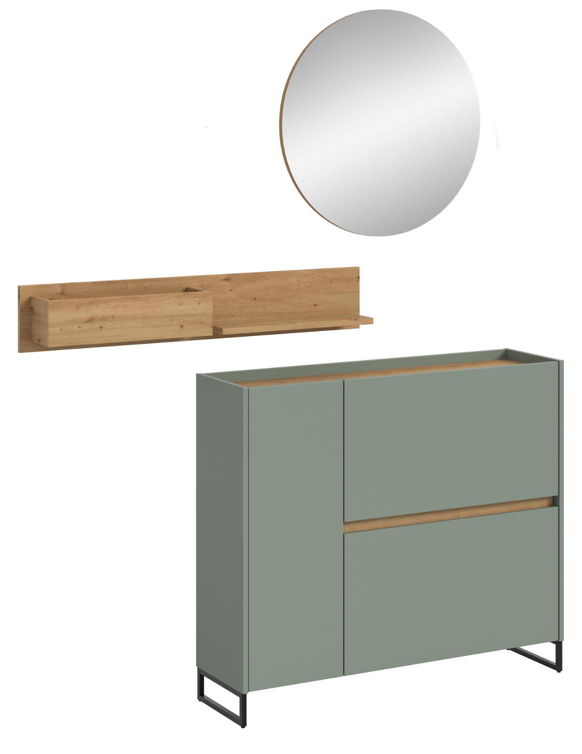 GARDEROBE Set 3-teilig in Salbei und Artisan Eiche 140 x 197 cm, Soft-Close Borga - Salbeigrün/Schwarz, Holzwerkstoff/Metall (140/197/32cm) - Inn.Furn