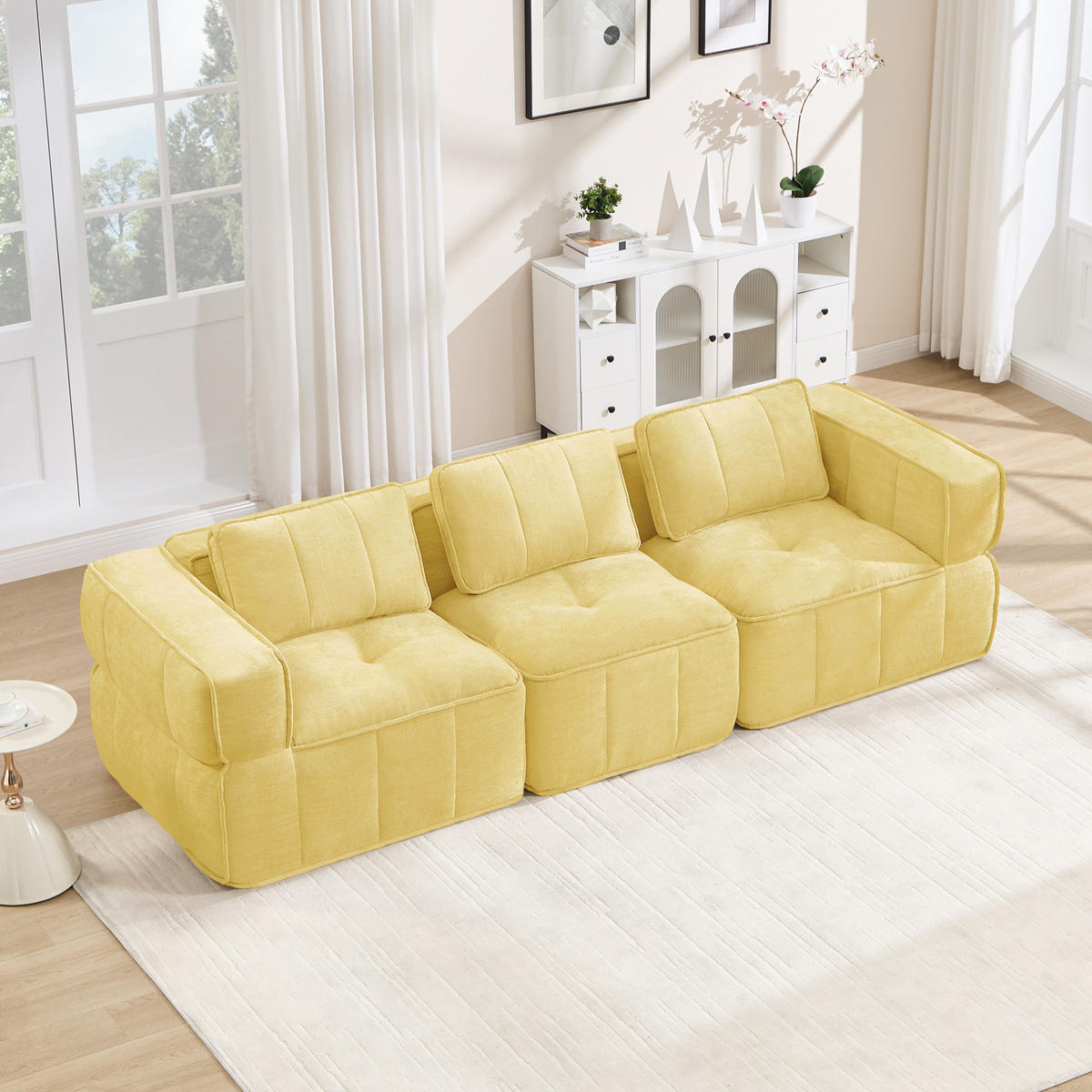 SOFA 271/93/67 cm in Gelb mit modularen Elementen und rutschfester Basis - Gelb, Kunststoff (93/67/271cm) - Flora Grace