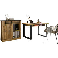 BÜROMÖBEL-SET Used Wood hell, anthrazit, mit Aktenschrank - Eichefarben/Anthrazit, Holzwerkstoff/Metall (60/220/91cm) - Furn.Design