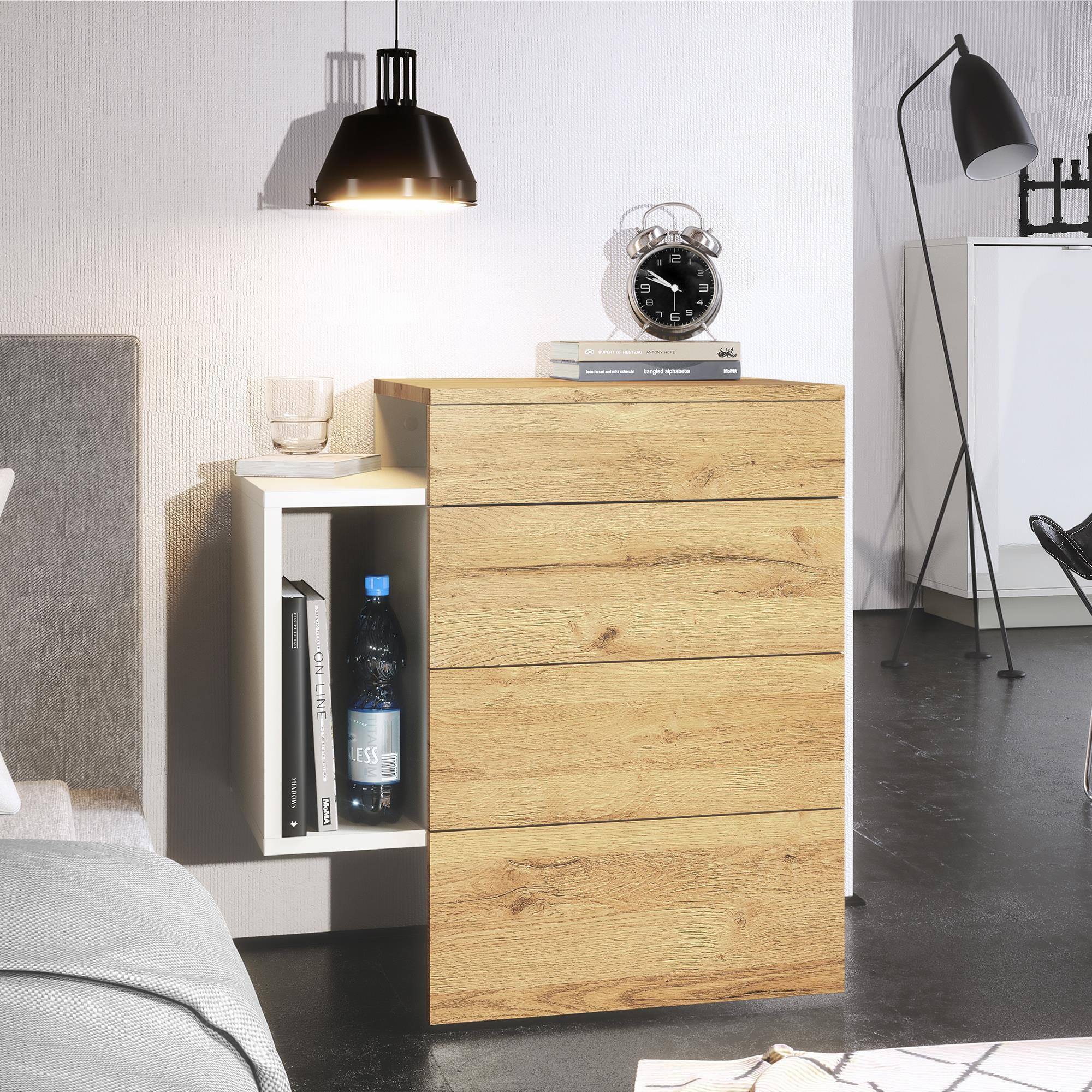 NACHTTISCH Queens Front in Eiche Natur - Eichefarben, Holzwerkstoff (60/63/36cm) - Vladon