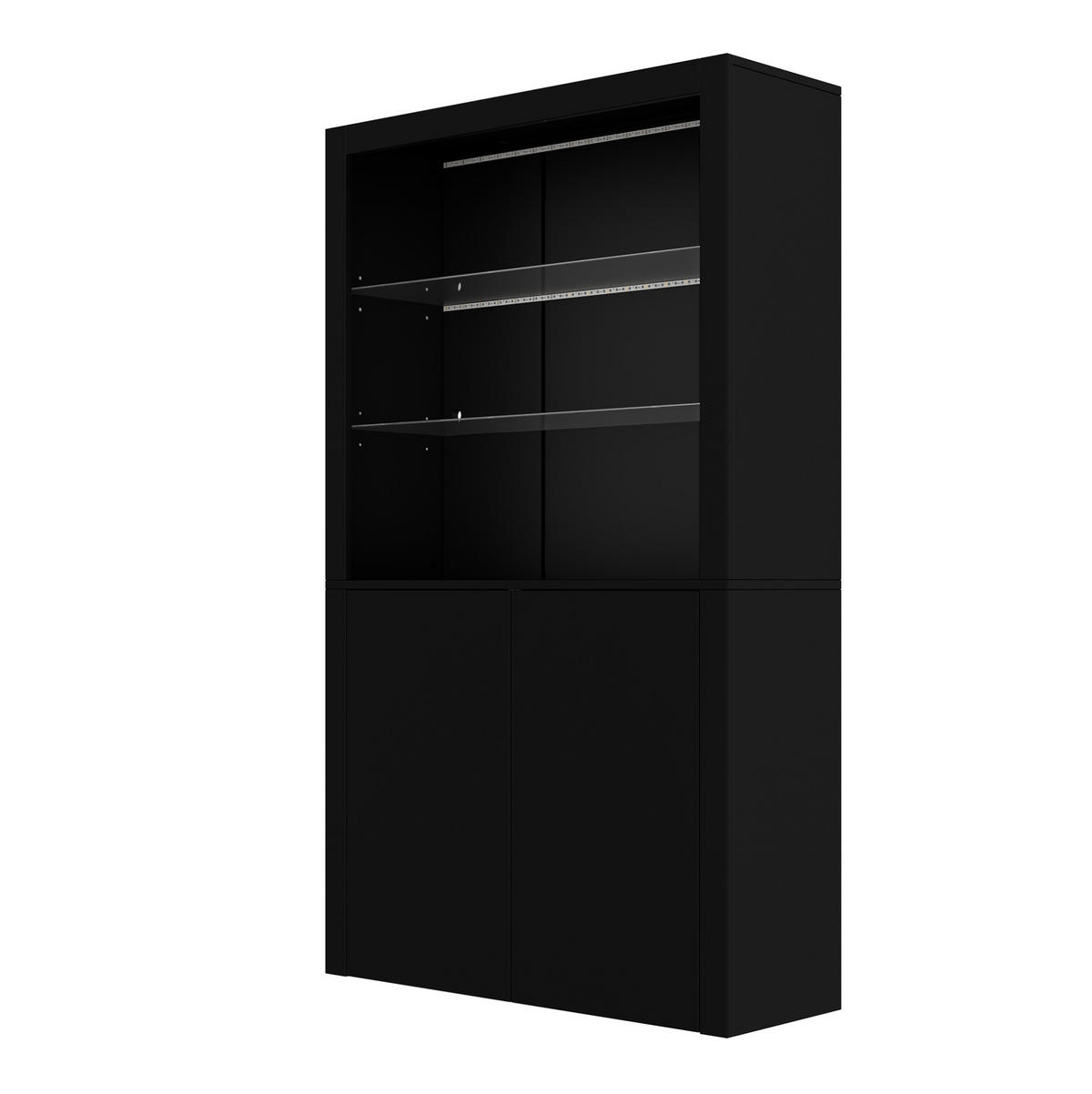 VITRINE 100/35/170 cm Schwarz aus MDF, Spanplatte und Glas mit LED-Beleuchtung - Schwarz, Holzwerkstoff (35/170/100cm) - OKMYHOME