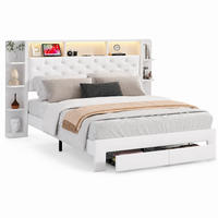 POLSTERBETT 160/200 cm Weiß mit LED, USB, Regal & 2 Schubladen - Weiß, Holz/Metall (160/200cm) - Joyfair