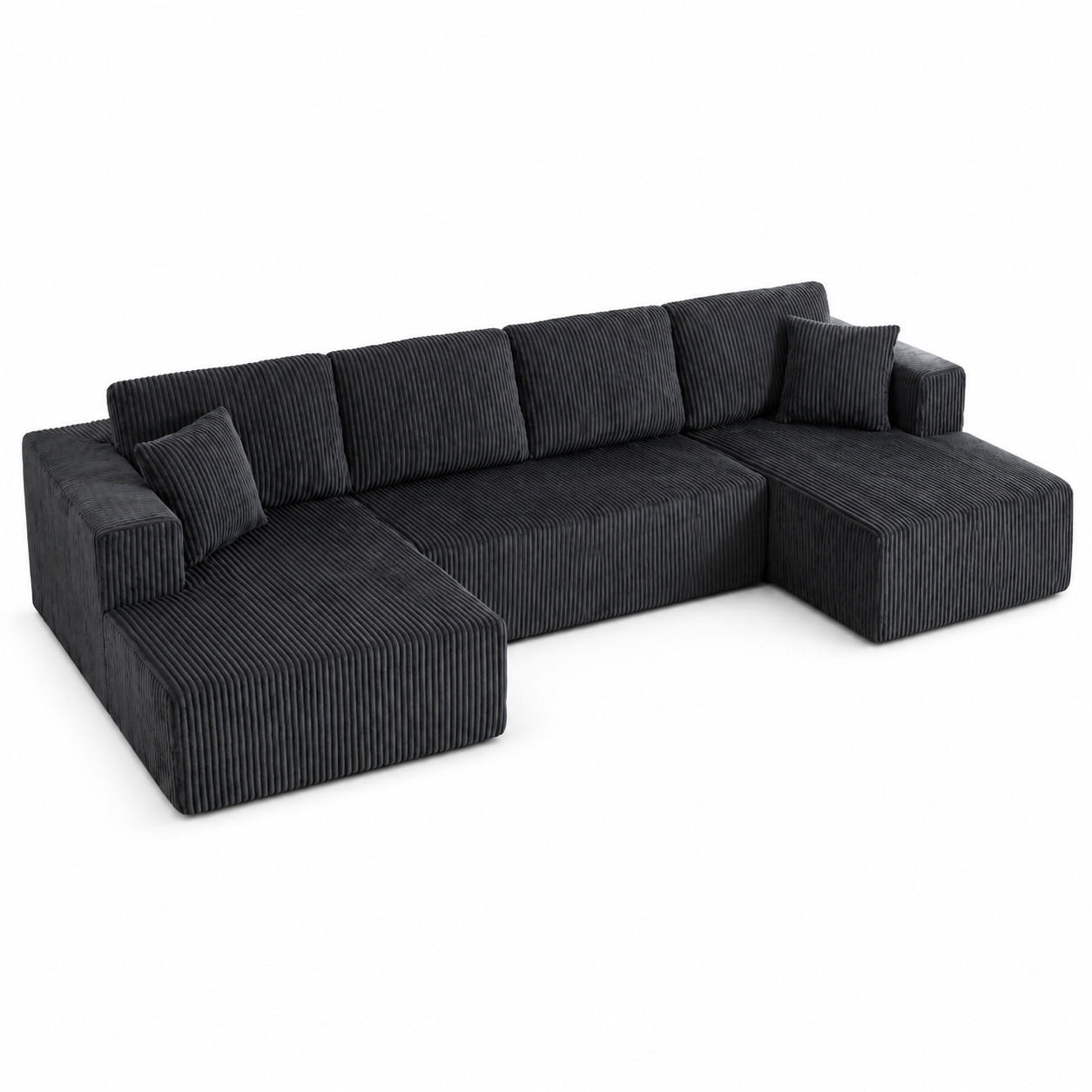 WOHNLANDSCHAFT Cord Grau mit Schlaffunktion und mit Kissen - Grau, Textil (332/88/156cm) - WISHDOR