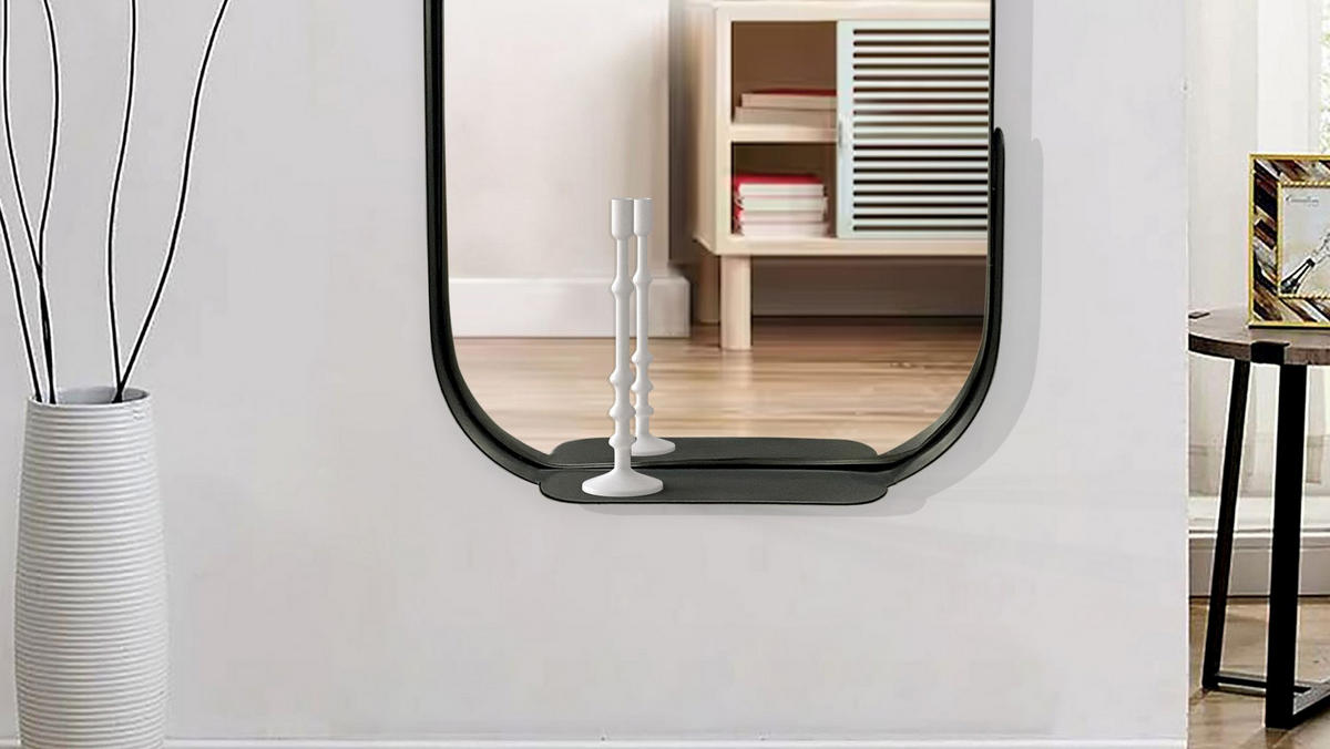 WANDSPIEGEL Oval Metall Schwarz 51x114 cm Mit Ablage - Schwarz, Glas (51/114/8cm) - KADIMA DESIGN