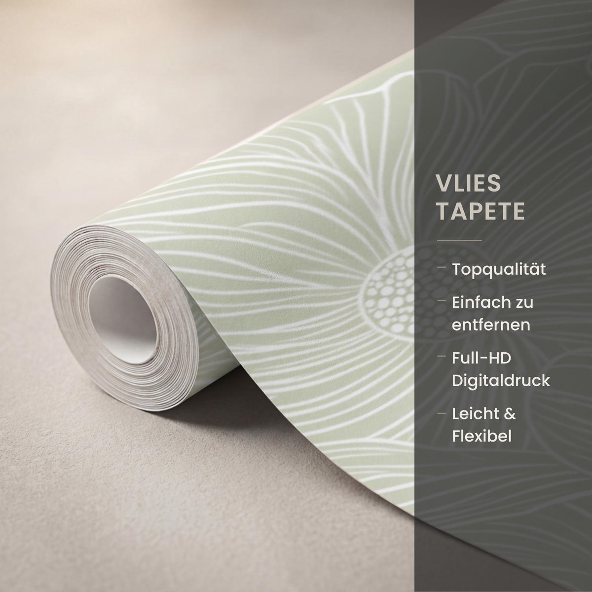 TAPETE - Gelassenheit - Blumen - Grün - 280x200 cm - Salbeigrün, Papier (280/200cm) - OnlyWow