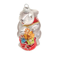 CHRISTBAUMSCHMUCK Hase Paul mit Geschenkesack Grau 10cm (Glas / 1 Stk.) - Grau, Glas (5/10/7cm) - Krebs Glas Lauscha