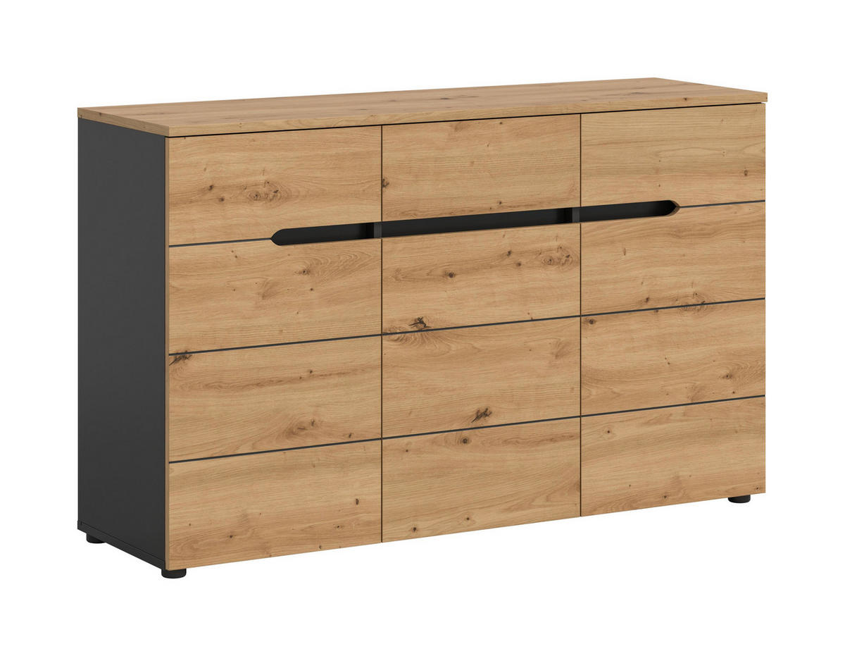 KOMMODE CANU (B/H/T: ca. 130/81/41 cm) in Basalt grau/Artisan Nachbildung - Grau, Holzwerkstoff (130/81/41cm)