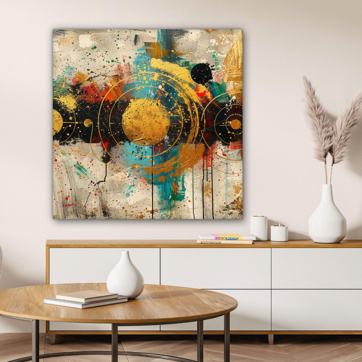 OBRAZ NA PLÁTNE Abstraktné - umenie - zlaté - moderné 90x90 cm - viacfarebná, textil (90/90cm) - MuchoWow