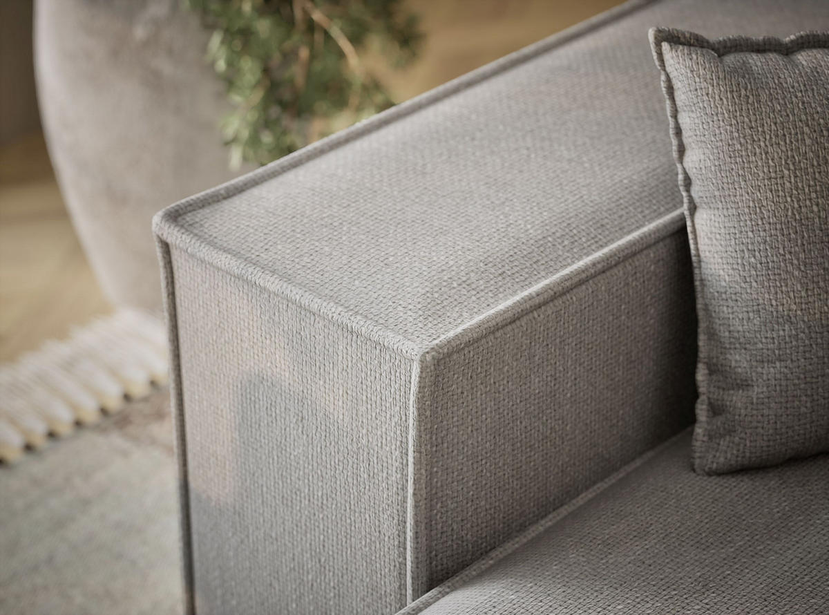 ECKSOFA MIT SCHLAFFUNKTION Moyo Hellgrau Webstoff - Hellgrau/Schwarz, Holz/Holzwerkstoff (255/148cm) - Maison de Reve