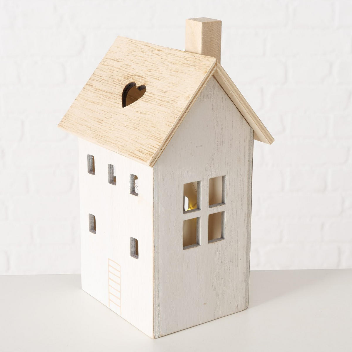 HOLZDEKORATION Aldea mit Beleuchtung, 2 Häuser - Beige, Holz (11/25/12cm) - Boltze Home