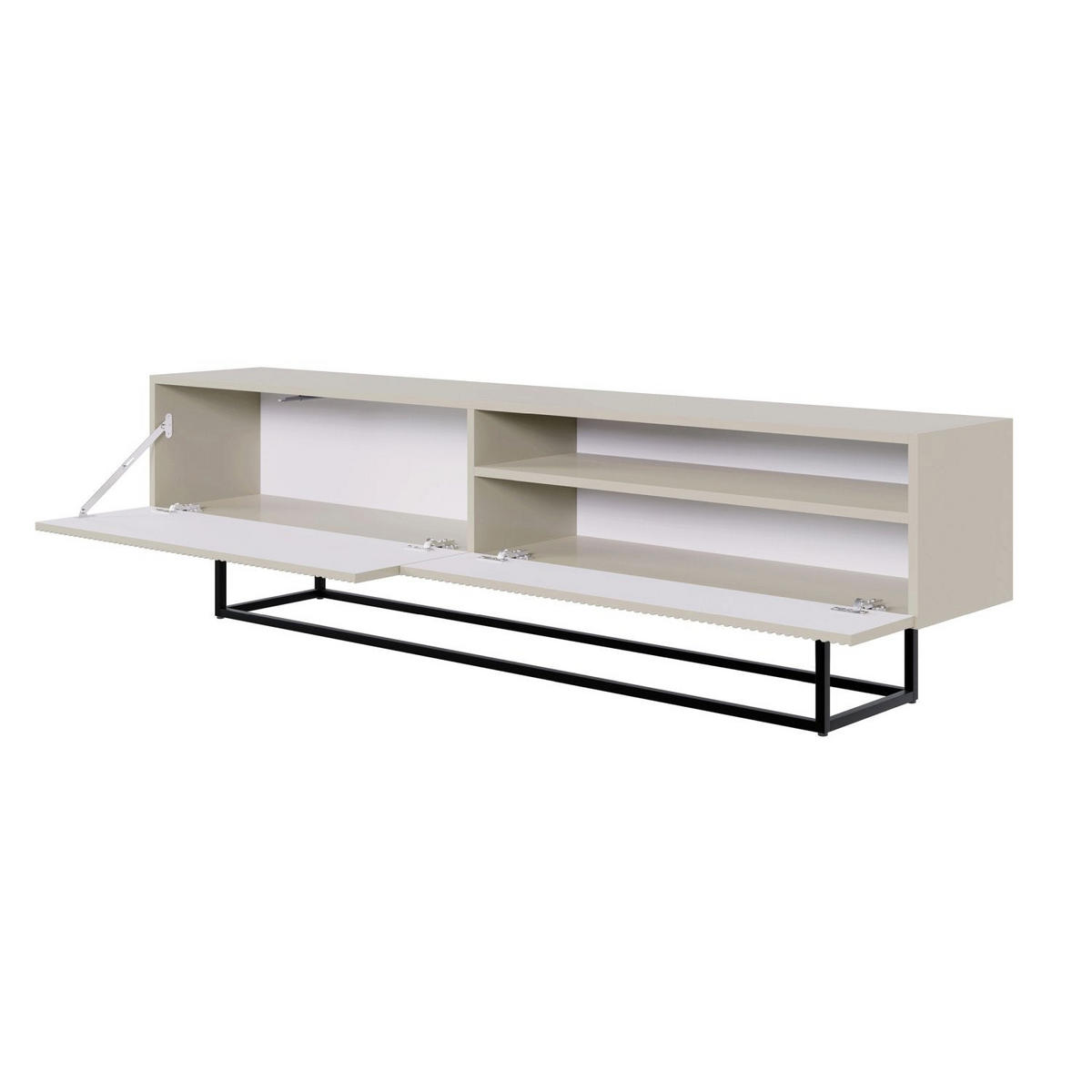 TV stolík Veldio Greige s čiernym kovovým rámom 175 cm - čierna/sivobéžová, kov/kompozitné drevo (175/46.5/31.6cm) - Selsey