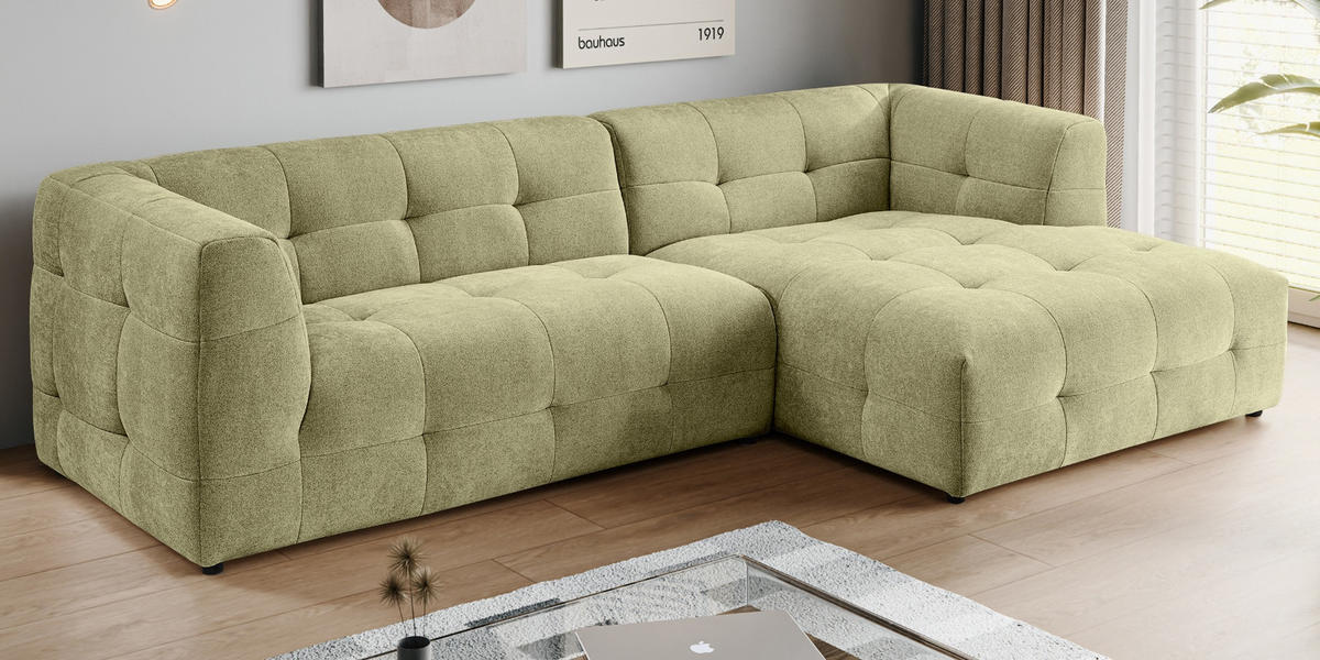 SOFA grün Webstoff 292 x 161 cm, Ecksofa 5-Sitzer, L-Sofa Ottomane rechts - Grün, Holz/Textil (292/161cm) - Inn.Furn