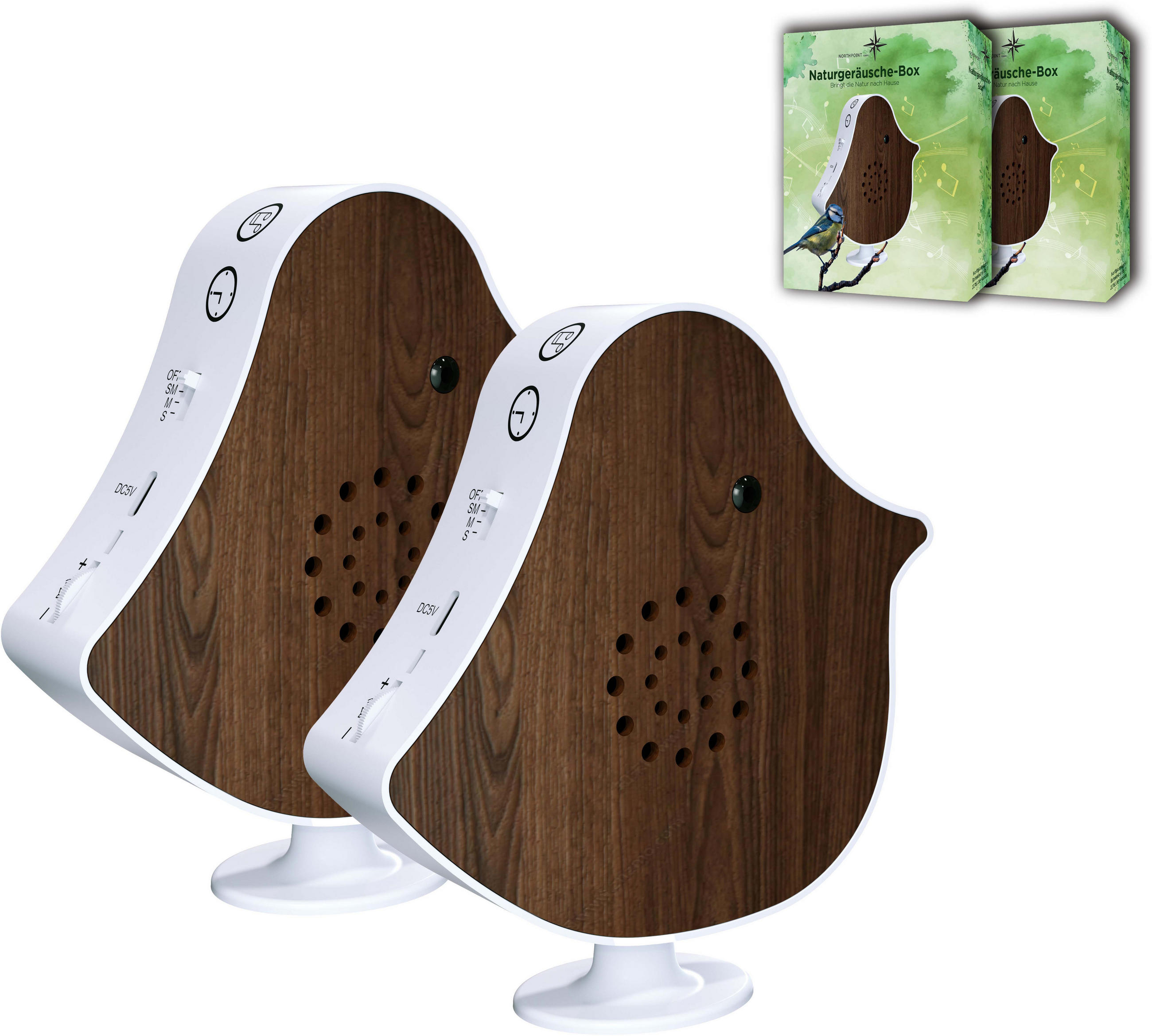 NATURGERÄUSCHE-BOX Vogel Sound Box 14x12x3 Echtholz Nussholz 2er-Set - Dunkelbraun, Kunststoff (12/13.5/4cm) - Northpoint