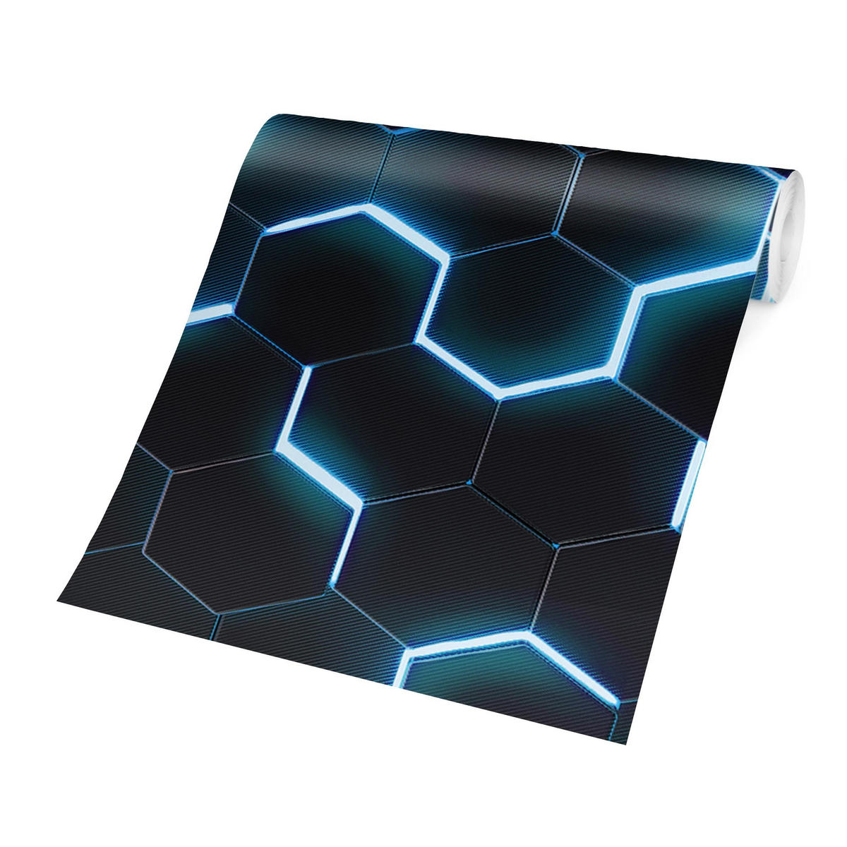FOTOTAPETE Strukturierte Hexagone mit Neonlicht in Türkis 288/190 cm - Schwarz, Papier (288/190cm) - Bilderwelten