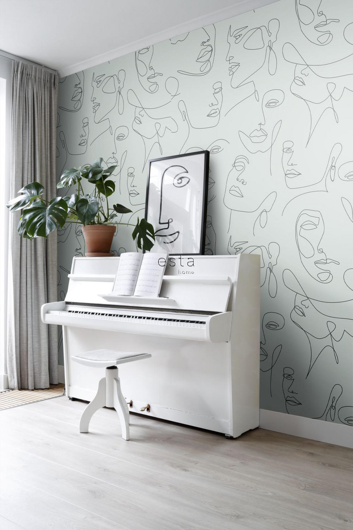 FOTOTAPETE Line Art Gesichter 150 x 279 cm - Grün, Papier (150/279cm) - ESTAhome