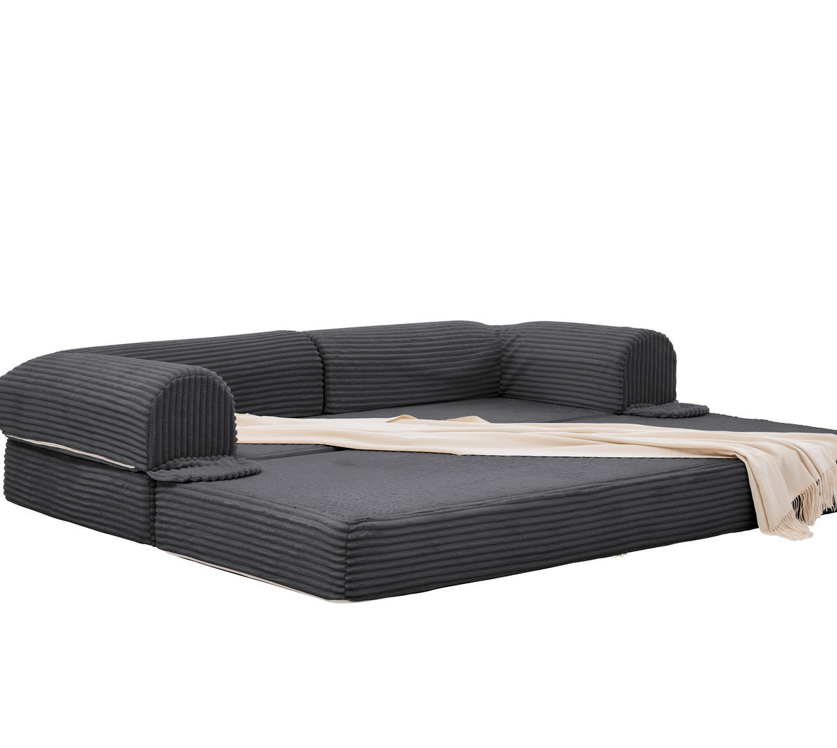 SCHLAFSOFA in Grau aus Cord mit bodennaher Konstruktion - Grau, Textil/Metall (202/62/84cm) - CHICFURN