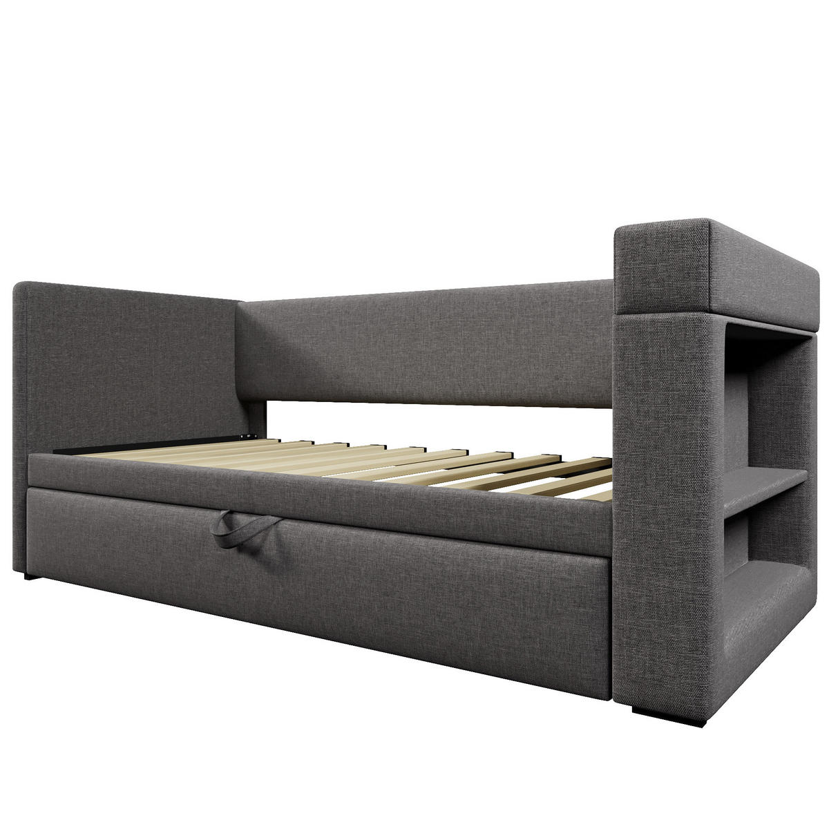 TAPECIRANI dnevni krevet od pamuka i lana 90x190 cm siva s izvlačnim ležajem, USB i Type-C priključkom - siva, tekstil (90/190cm) - Modfu