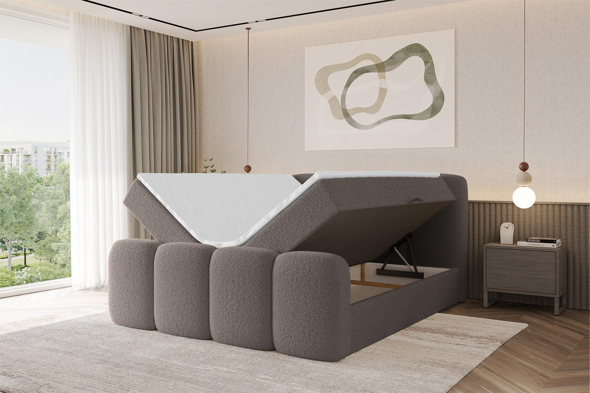 BOXBETT mit Matratze H4 - NINA-Z - 160x200 cm Braun - Braun, Holzwerkstoff (160/200cm) - ALTDECOR