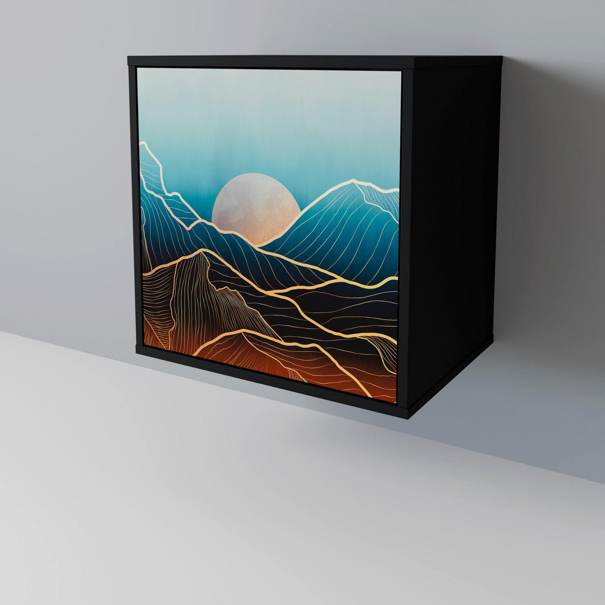 SIDEBOARD LUNAR SECRETS, Schwarz, 57,5x42x72,5 cm, Schwarze Metallfüße - Multicolor/Schwarz, Holzwerkstoff/Metall (57.5/72.5/42cm) - SpaceRebels
