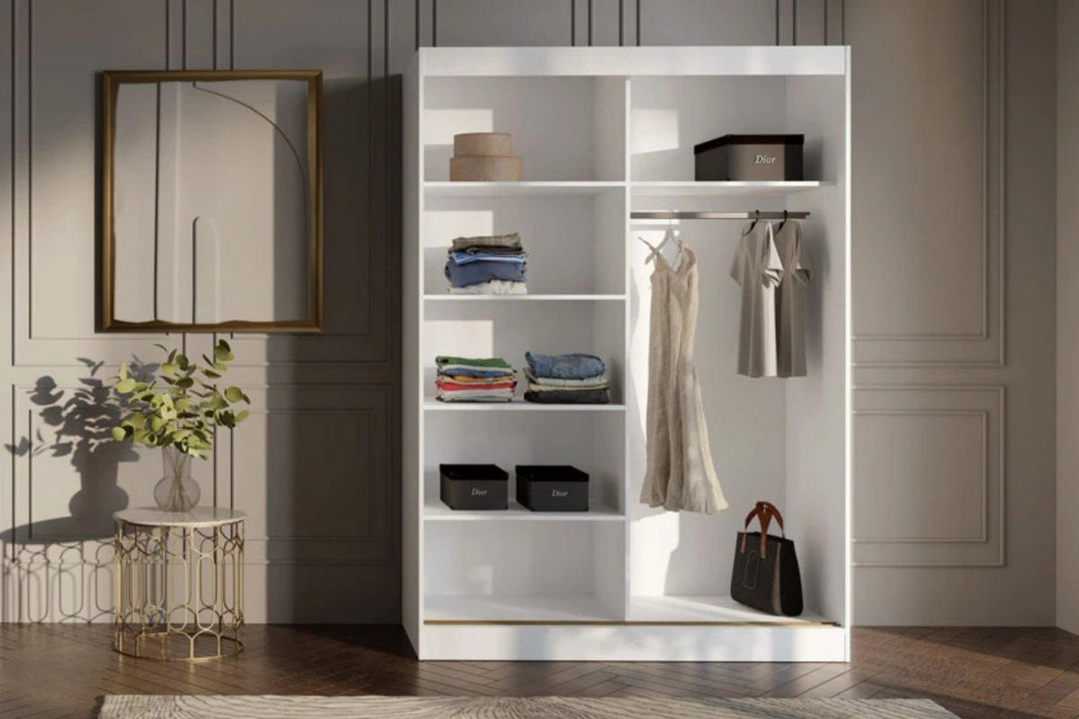 SCHIEBETÜRENSCHRANK MOSSA 120 / 215 / 65 cm in Kaschmir / Gold - Kaschmir/Goldfarben, Holzwerkstoff (120/215/65cm) - Deine Möbel 24