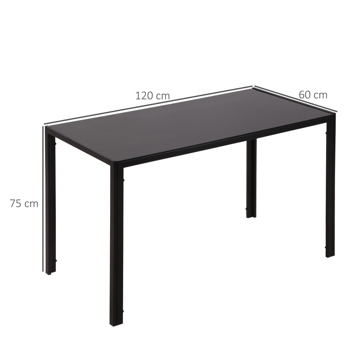 ESSTISCH Küchentisch für 4 Personen, Esszimmertisch für Küche Metall, Schwarz - Schwarz, Metall (120/60/75cm) - HOMCOM