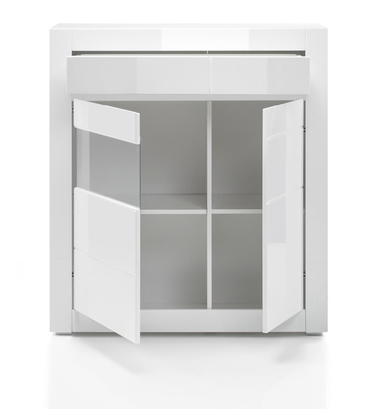 VITRINE Hochglanz weiß, mit weiß oder grau 100 cm, Kommode mit Soft-Close - Weiß Hochglanz/Weiß, Glas/Holzwerkstoff (100/112/35cm) - Furn.Design
