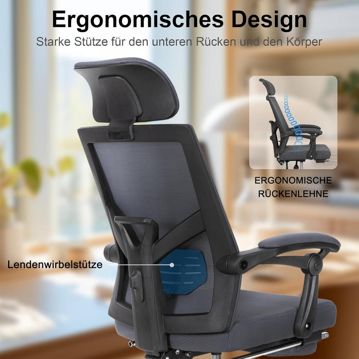 BÜROSTUHL mit Fußstütze Grau - Grau, Textil (64/117/64cm)