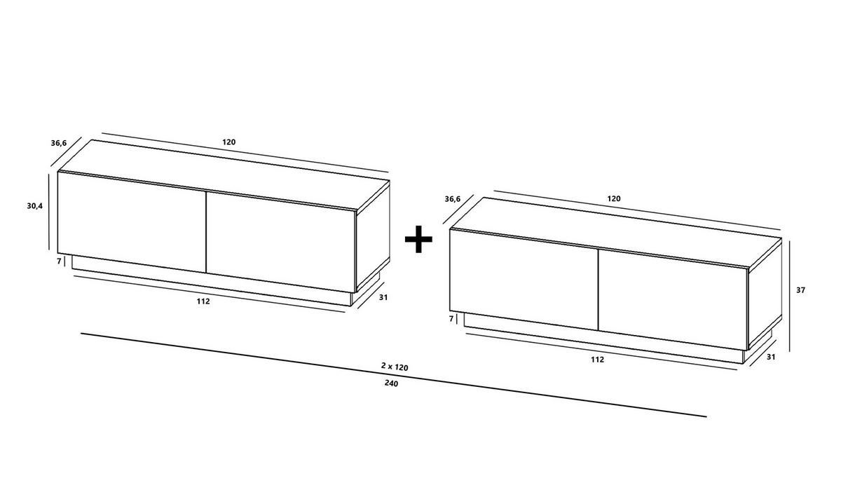 TV-LOWBOARD 2-er Set Enjoy Eiche Artisan Matt Loft 120 cm - Eiche Artisan, Holzwerkstoff (240/37/35cm) - Meble Lindner